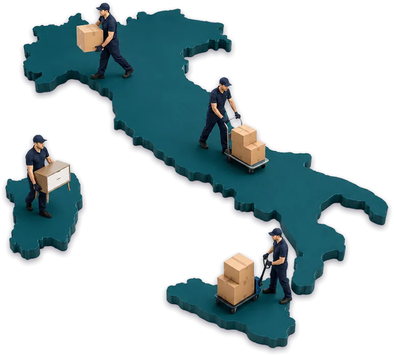 Corrieri trasportano pacchi sulla mappa d’Italia